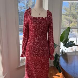Pretty Garden Red and White Floral Dress Medium